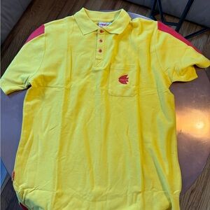 Vera Sportswear Yellow Polo Shirt Red Accents Embroidered Logo Vintage Style